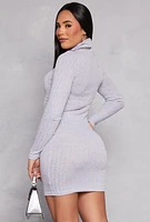 Womens Long Sleeve Turtleneck Dress, Grey, Size S