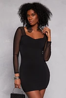 Womens Mesh Sleeve Sweetheart Mini Dress, Black, Size S