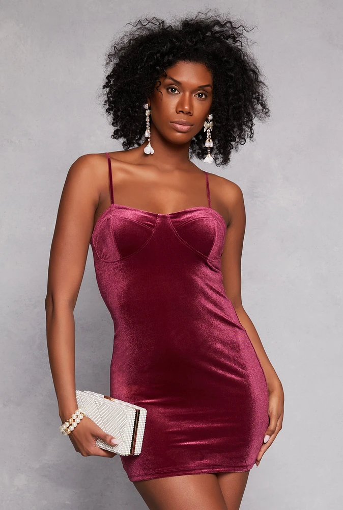 Womens Velvet Bustier Cami Dress, Burgundy, Size L