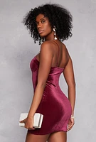 Womens Velvet Bustier Cami Dress, Burgundy, Size L