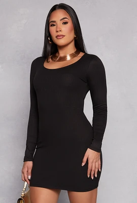Womens Scoop Neck Long Sleeve Dress, S