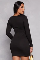 Womens Scoop Neck Long Sleeve Dress, S