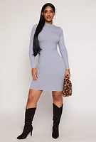 Womens Ambiance Mock Neck T Shirt Dress, Blue, Size S