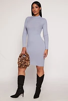 Womens Ambiance Mock Neck T Shirt Dress, Blue, Size S