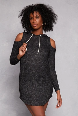 Womens Cold Shoulder Hoodie Dress, M