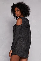 Womens Cold Shoulder Hoodie Dress, M