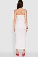 Womens Floral Print Midi Tube Dress, White, Size M
