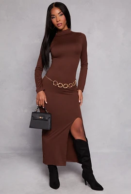 Womens Mock Neck Side Slit Maxi Dress,