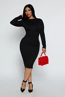 Womens High Neck Long Sleeve Midi Dress,