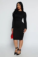 Womens High Neck Long Sleeve Midi Dress,