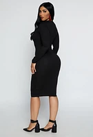 Womens High Neck Long Sleeve Midi Dress,