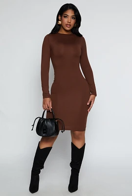 Womens High Neck Long Sleeve Midi Dress,