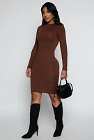 Womens High Neck Long Sleeve Midi Dress,