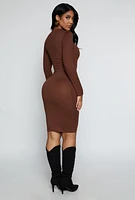 Womens High Neck Long Sleeve Midi Dress,