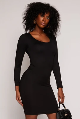 Womens Long Sleeve Scoop Neck Midi Dress,