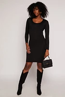 Womens Long Sleeve Scoop Neck Midi Dress, Black, Size L