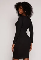 Womens Long Sleeve Scoop Neck Midi Dress, Black, Size L