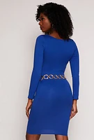 Womens Long Sleeve Scoop Neck Midi Dress,