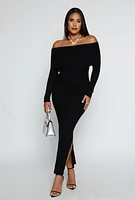 Womens Side Slit Off The Shoulder Maxi Dress,