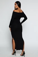 Womens Side Slit Off The Shoulder Maxi Dress,