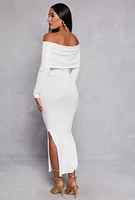 Womens Side Slit Off The Shoulder Maxi Dress, White, Size L