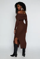 Womens Side Slit Off The Shoulder Maxi Dress, Brown, Size S
