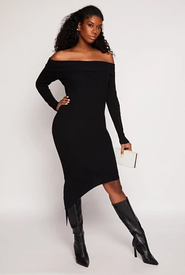 Womens Asymmetrical Off The Shoulder Dress, Black, Size M