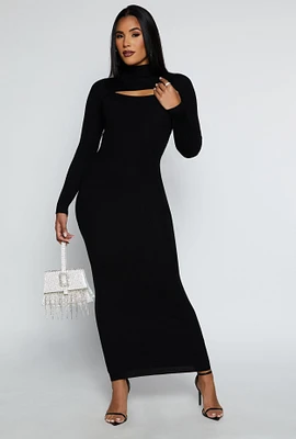 Womens Ribbed Knit Cut Out Long Sleeve Maxi Dress,