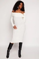Womens Greek Key Off the Shoulder Dress, White,