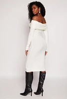 Womens Greek Key Off the Shoulder Dress, White,