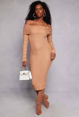 Womens Greek Key Off the Shoulder Dress,