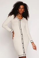 Womens Contrast Trim Button Detail Sweater Dress, White, Size M