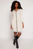 Womens Contrast Trim Button Detail Sweater Dress, White, Size L