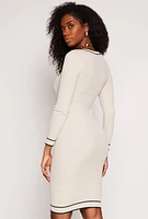 Womens Contrast Trim Button Detail Sweater Dress, White, Size L
