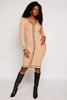 Womens Contrast Trim Button Detail Sweater Dress, Beige, Size S