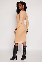 Womens Contrast Trim Button Detail Sweater Dress, Beige, Size S