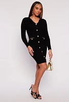 Womens Faux Button Polo Collar Sweater Dress, XL