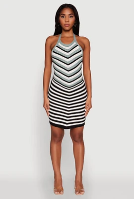 Womens Trendy Crochet Chevron Halter Bodycon Dress,