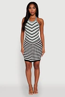 Womens Trendy Crochet Chevron Halter Bodycon Dress,