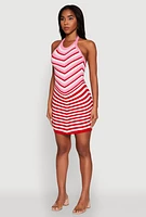 Womens Trendy Crochet Chevron Halter Bodycon Dress, Red, Size L