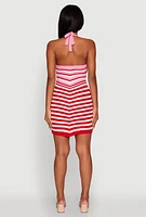 Womens Trendy Crochet Chevron Halter Bodycon Dress, Red, Size L