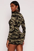 Womens Camo Mini Sweater Dress, Green, Size L