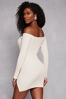 Womens Faux Button Detail Off the Shoulder Dress,