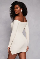 Womens Faux Button Detail Off the Shoulder Dress,