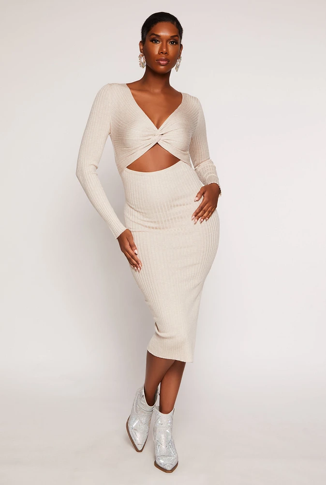 Womens Twist Front Cut Out Side Slit Midi Dress,
