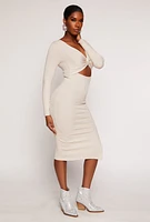Womens Twist Front Cut Out Side Slit Midi Dress,