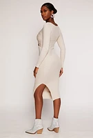 Womens Twist Front Cut Out Side Slit Midi Dress,