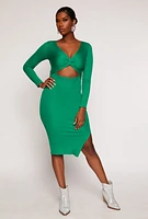 Womens Twist Front Cut Out Side Slit Midi Dress, Green, Size S