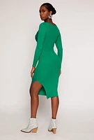 Womens Twist Front Cut Out Side Slit Midi Dress, Green, Size S