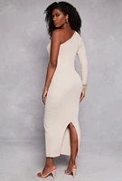 Womens One Shoulder Maxi Sweater Dress,